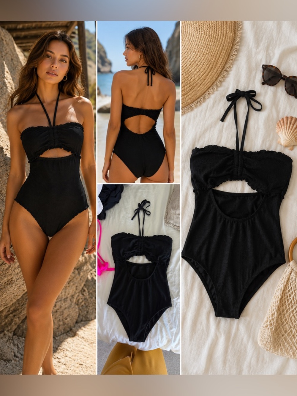 aerie Black Cutout One-Piece Swimsuit